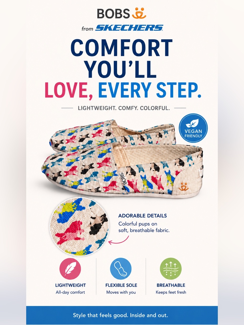 Skechers BOBS slip-on flats memory foam all-over Boston Terrier Dog print 8.5